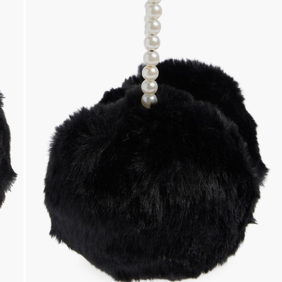 BCBG Black Faux Fur Hat with Pearl Accent - Picture 2 of 4